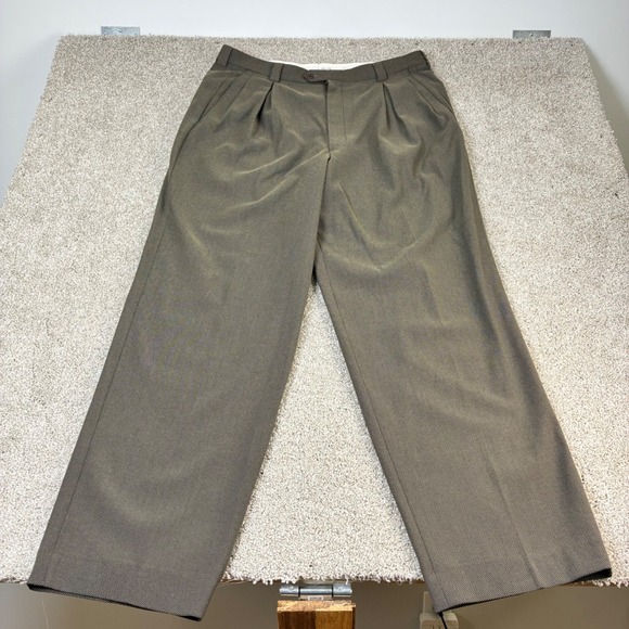 Armani Collezioni Mens Brown Herringbone Wool Blend Dress Pants Pleated 43/32 - Picture 1 of 9